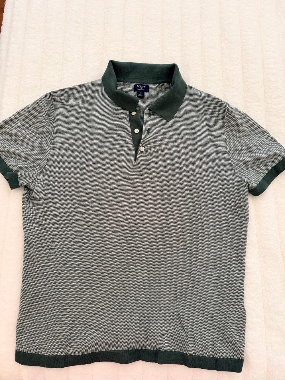 J. Crew Men's Forest Green Collar Heathered Polo- LIKE NEW